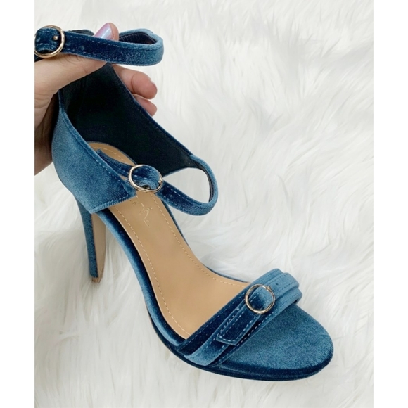 Betani Blue Velvet Stiletto open toe Heel Sandals - Picture 4 of 6
